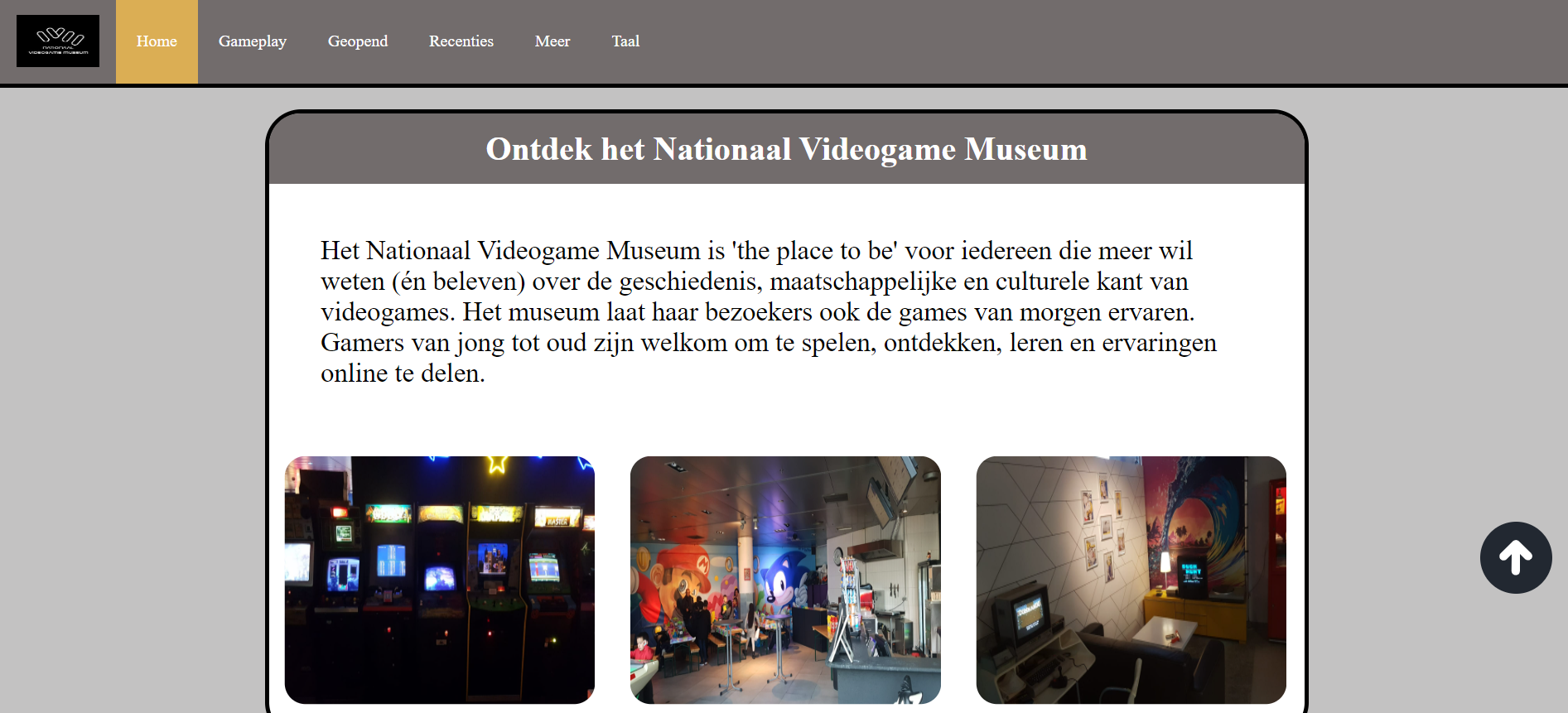 Eerste pagina van de museum site
